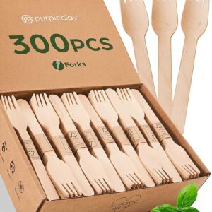 Wooden Disposable Forks - 300 Piece Wood Compostable Forks